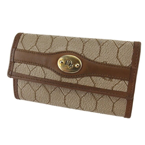 DIOR Key Case Honeycomb Beige PVC x Leather Authentic - Picture 1 of 10